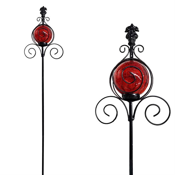 Dekorativ skulpturel solcellelampe i victoriansk vintage stil med rødt lys. GL4REZ
